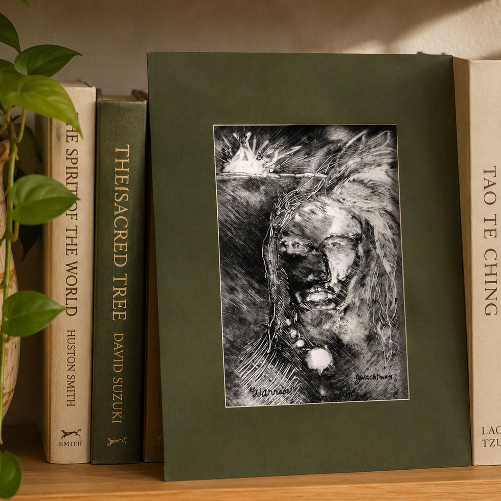 Vintage Warrior Watchman Spiritual Art Print Matted Black White Portrait