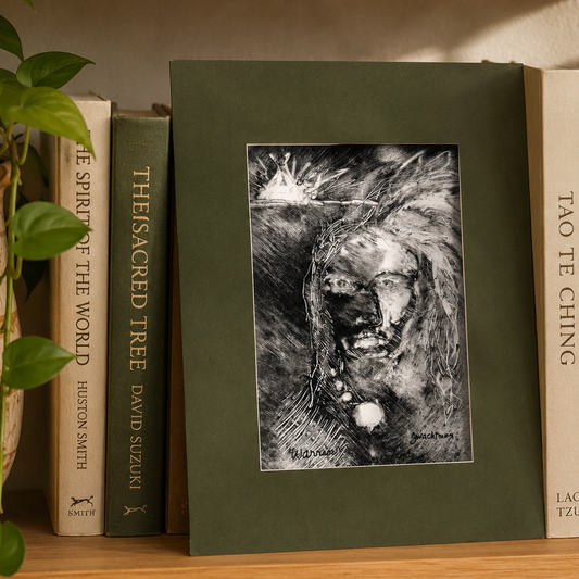 Vintage Warrior Watchman Spiritual Art Print Matted Black White Portrait