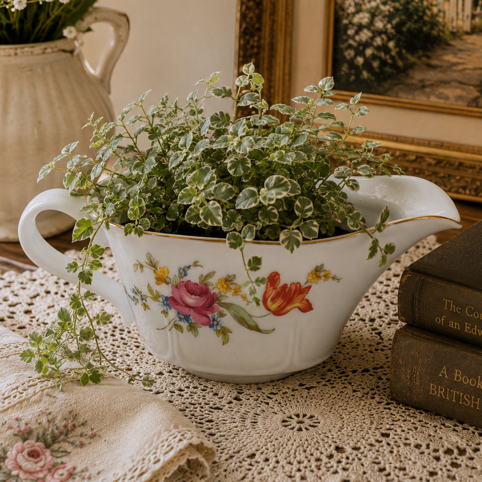 Floral gravy boat made in Germany Point 12 LBS 8 in length 4 inches wide 3 1/4 inches tall