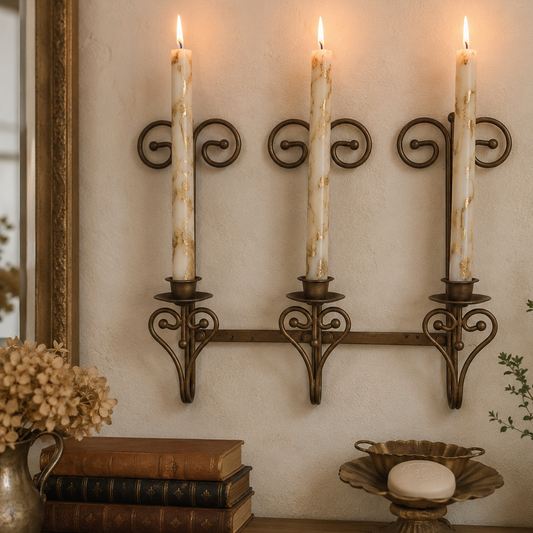 Vintage Brass Triple Candle Wall Sconce | Three Arm Candle Holder | French Country | Hollywood Regency | Cottage Decor