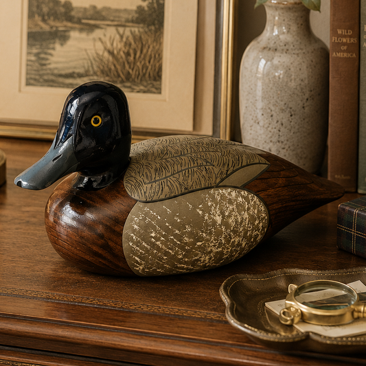Vintage Hand Carved Bluebill Duck Decoy | Signed & Dated 1998 Wooden Waterfowl Sculpture | Rustic Cabin Decor