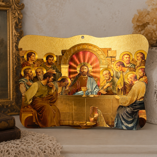 Vintage Last Supper Wall Plaque | Religious Christian Wall Art | Gold Foil Hanging Decor
