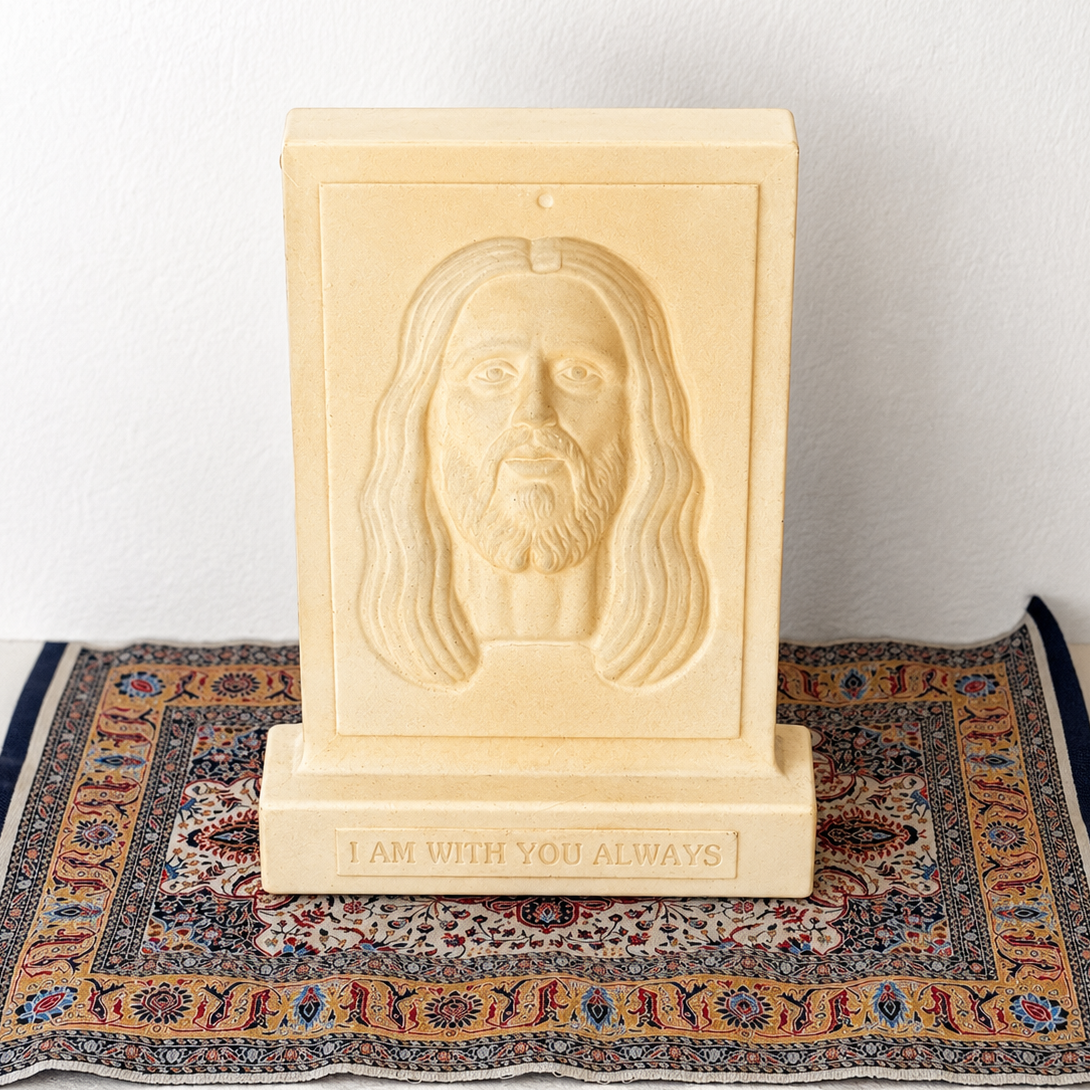 Vintage Ron Cotter Jesus Bust Relief Plaque | “I Am With You Always” Christian Desktop Sculpture