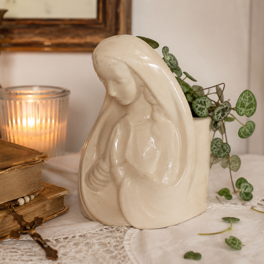 Vintage Virgin Mary Ceramic Planter | White Madonna Vase | Religious Home Decor | Cottagecore
