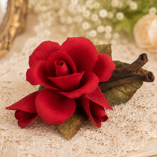Vintage Red Capodimonte Style Porcelain Rose Figurine | Italian Floral Collectible | Handcrafted Italy Decor