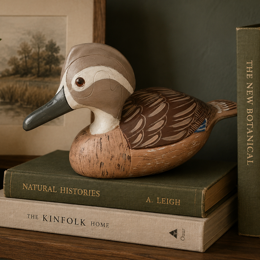 Hand Carved Wooden Duck Figurine Folk Art Coastal Decor