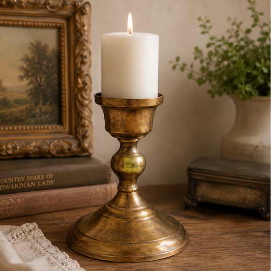 Vintage Solid Brass Candlestick Holder | Heavy Traditional Taper Candle Holder | Classic Mantel Decor