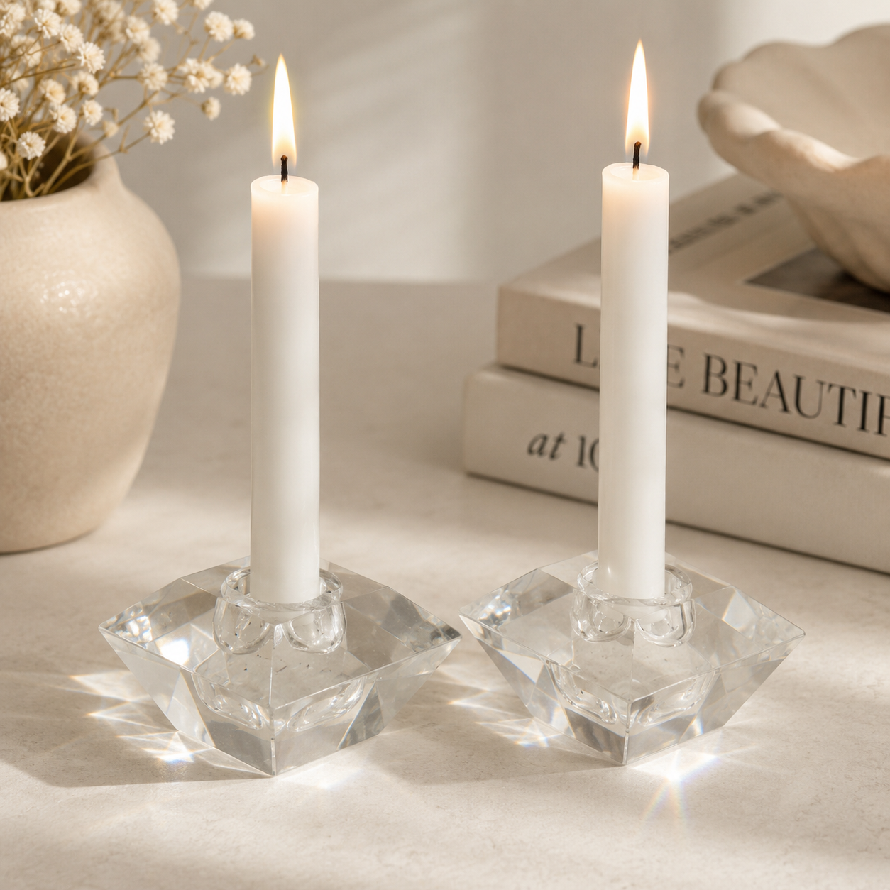 Vintage Hand Cut Crystal Candlestick Holders – Pair | House of Global Art Japan