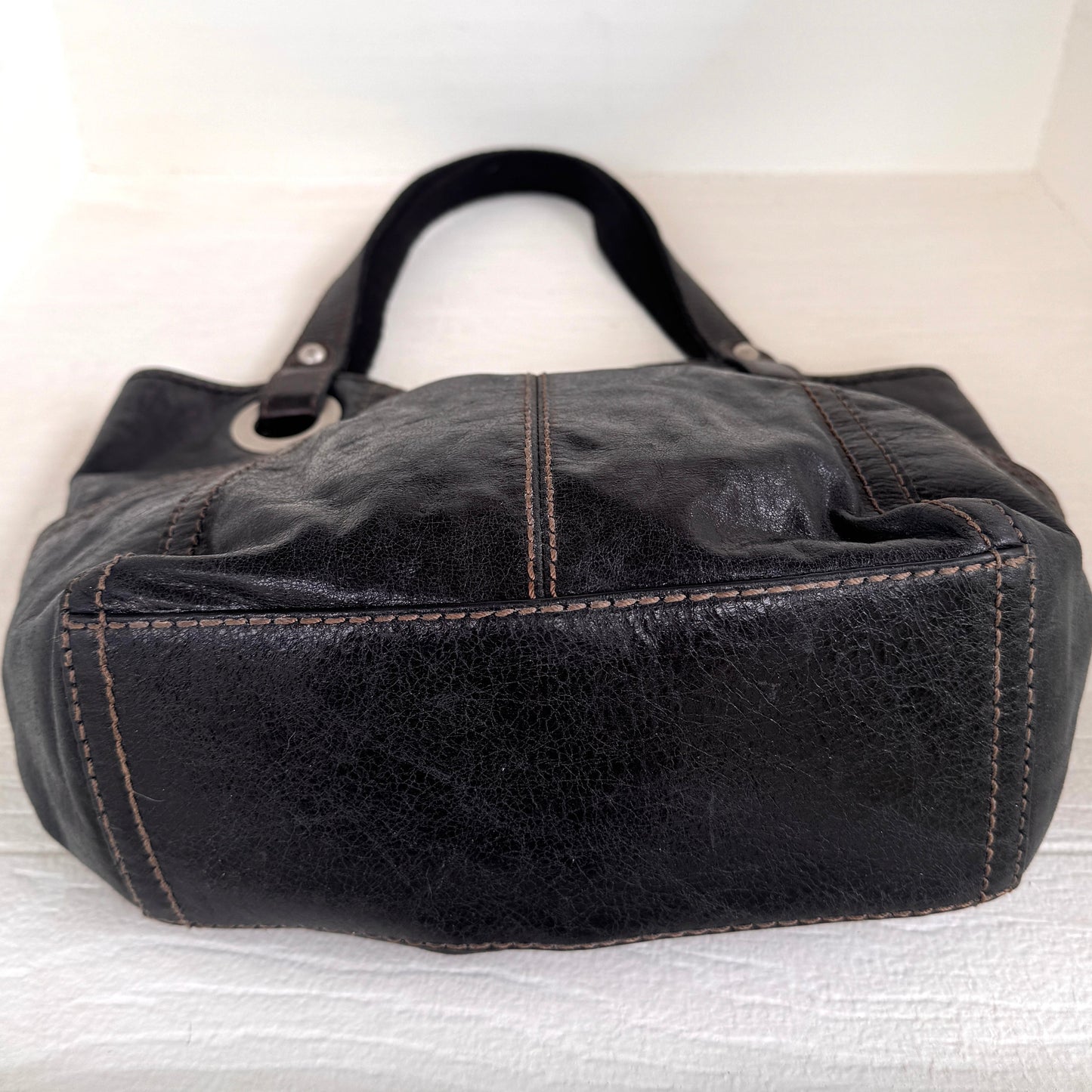 Fossil Long Live Vintage Black Leather Hobo Shoulder Bag Purse