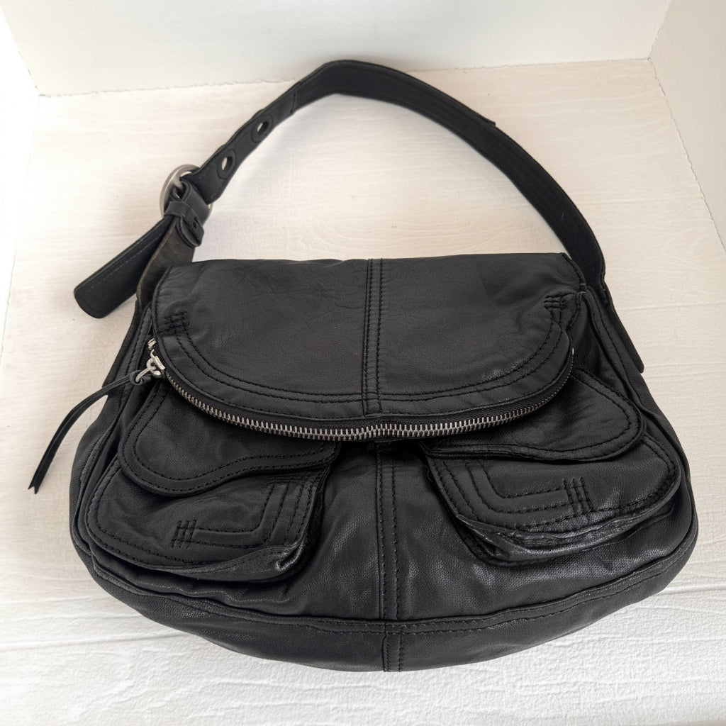 Vintage Lucky Brand Black Leather Slouchy Hobo Bag Boho Y2K