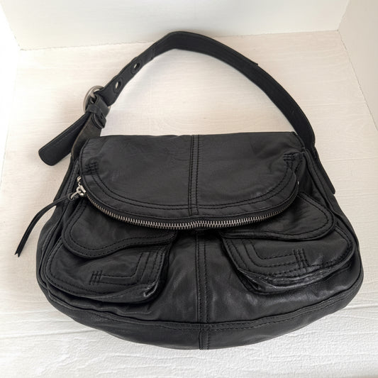 Vintage Lucky Brand Black Leather Slouchy Hobo Bag Boho Y2K