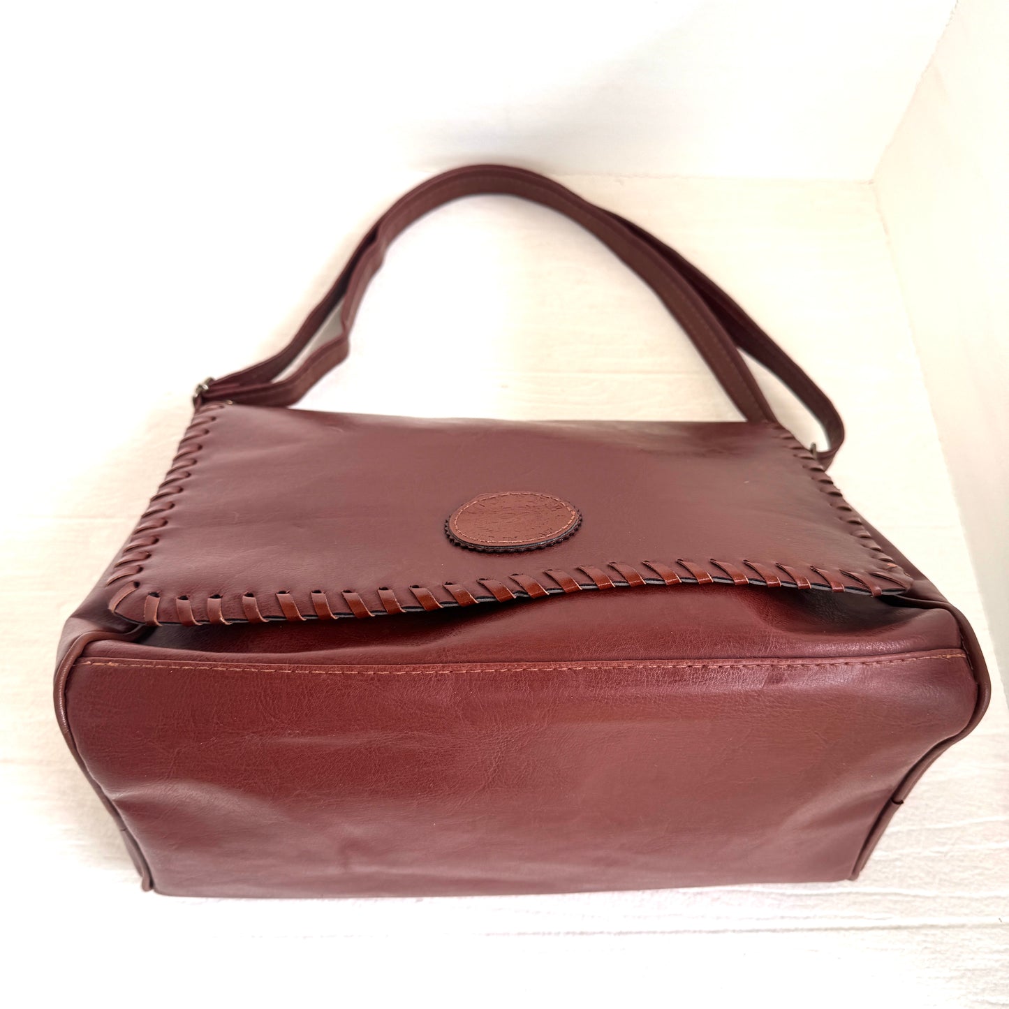 Vintage Italian Leather Crossbody Bag Luigi Borse Cognac Brown Adjustable Strap