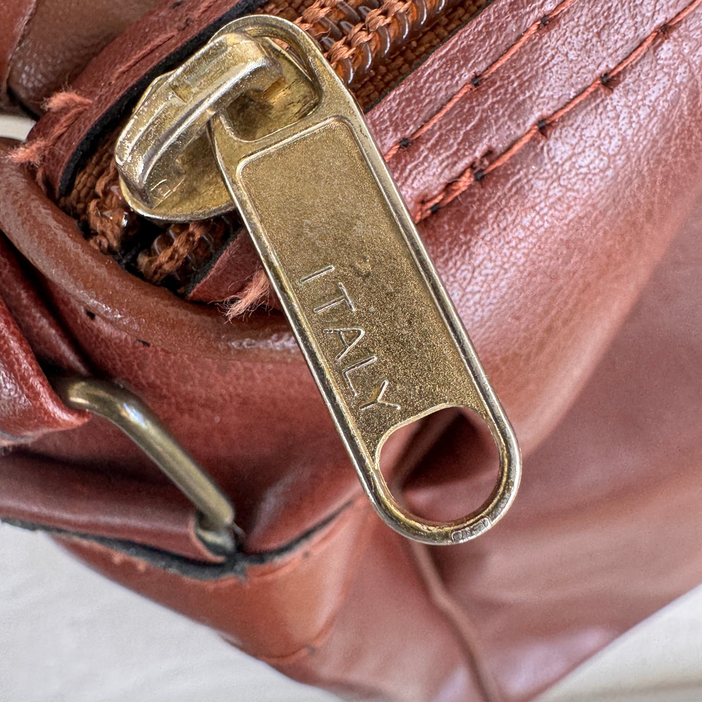 Vintage Italian Leather Crossbody Bag Luigi Borse Cognac Brown Adjustable Strap