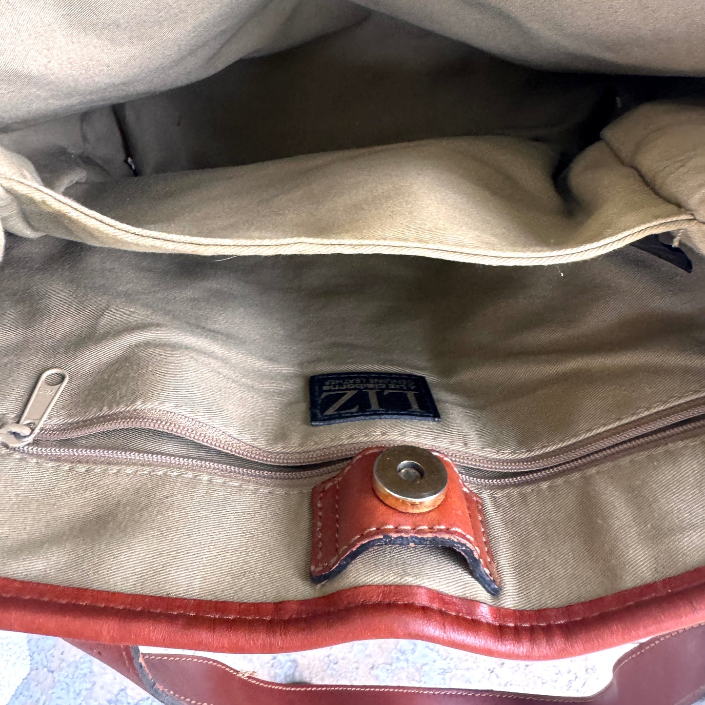 Vintage Liz Claiborne Genuine Leather Tote Bag Cream & Cognac Brown