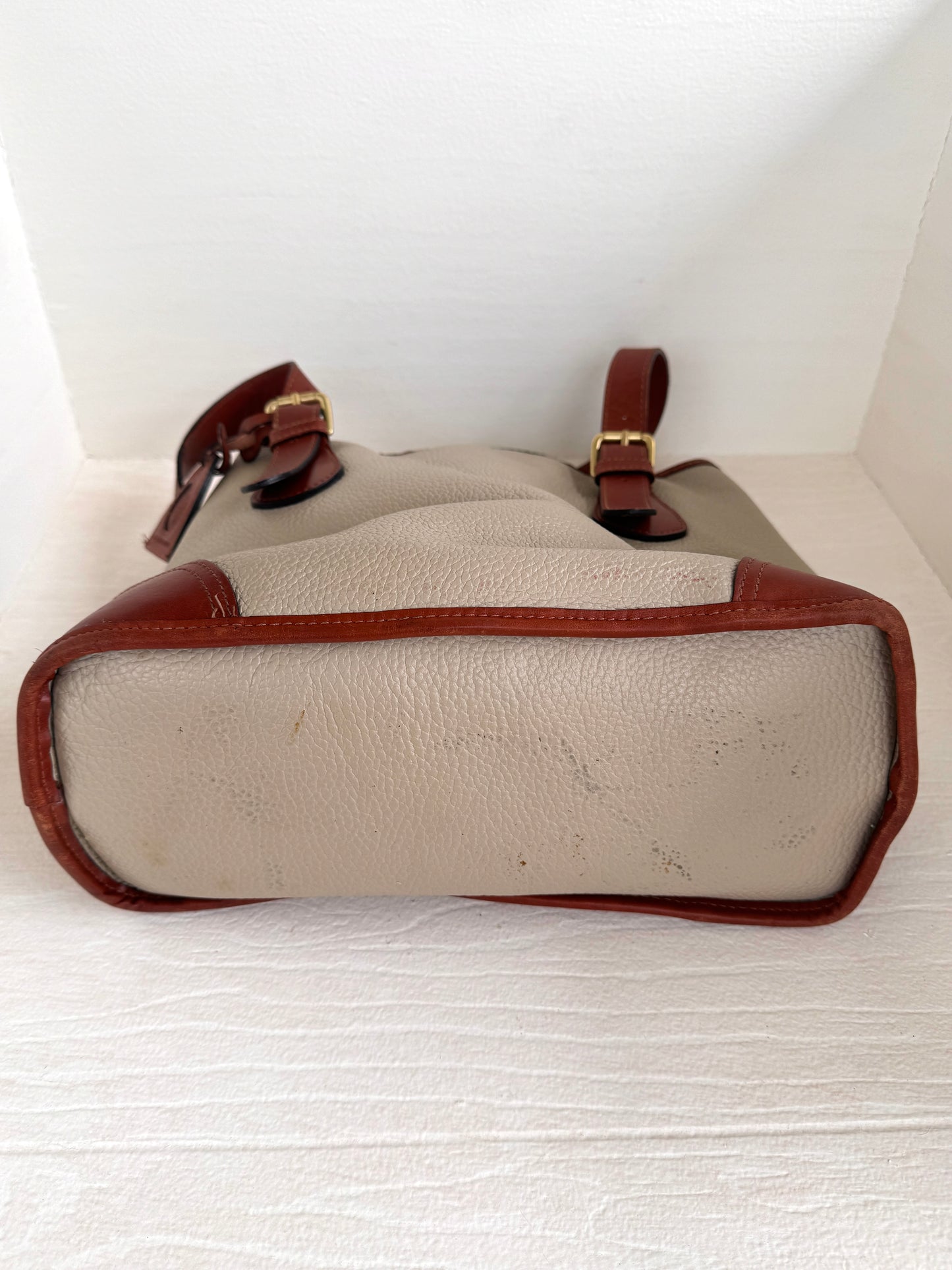 Vintage Liz Claiborne Genuine Leather Tote Bag Cream & Cognac Brown