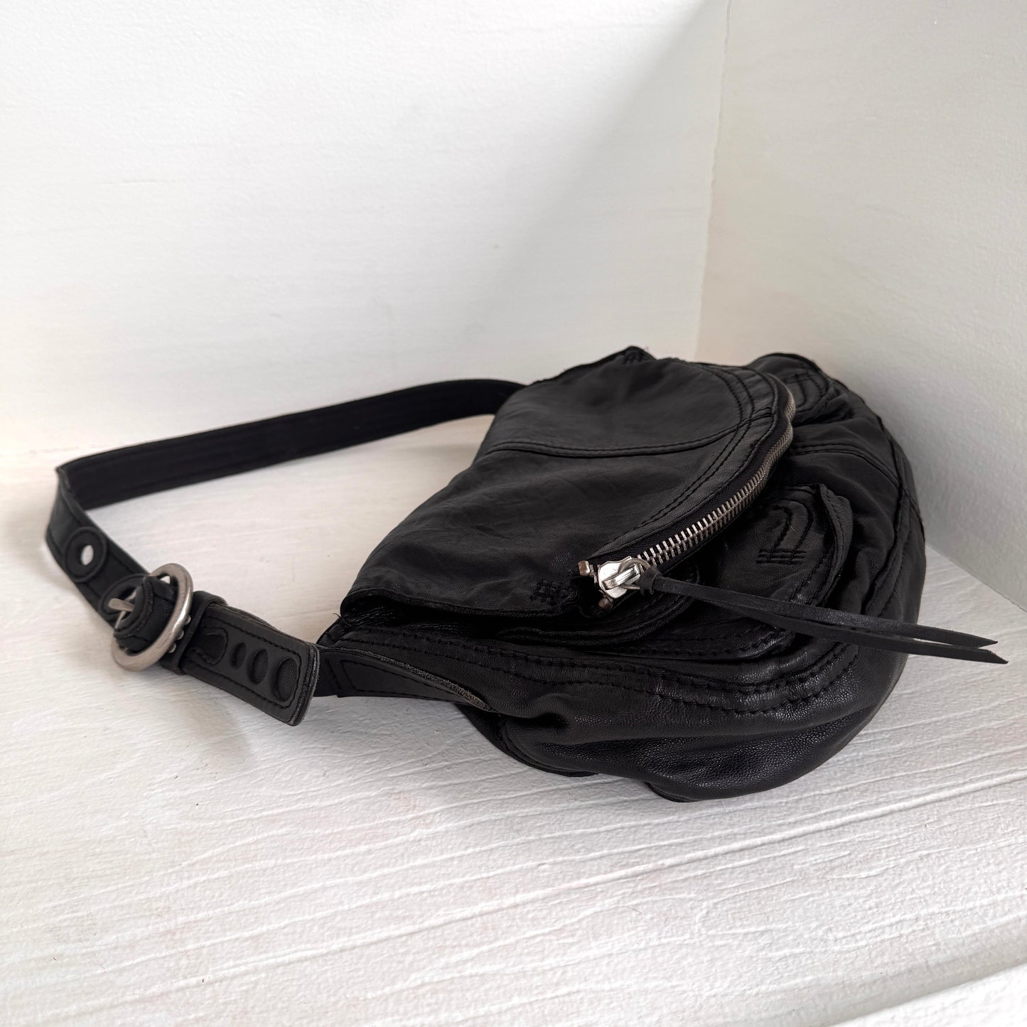 Vintage Lucky Brand Black Leather Slouchy Hobo Bag Boho Y2K