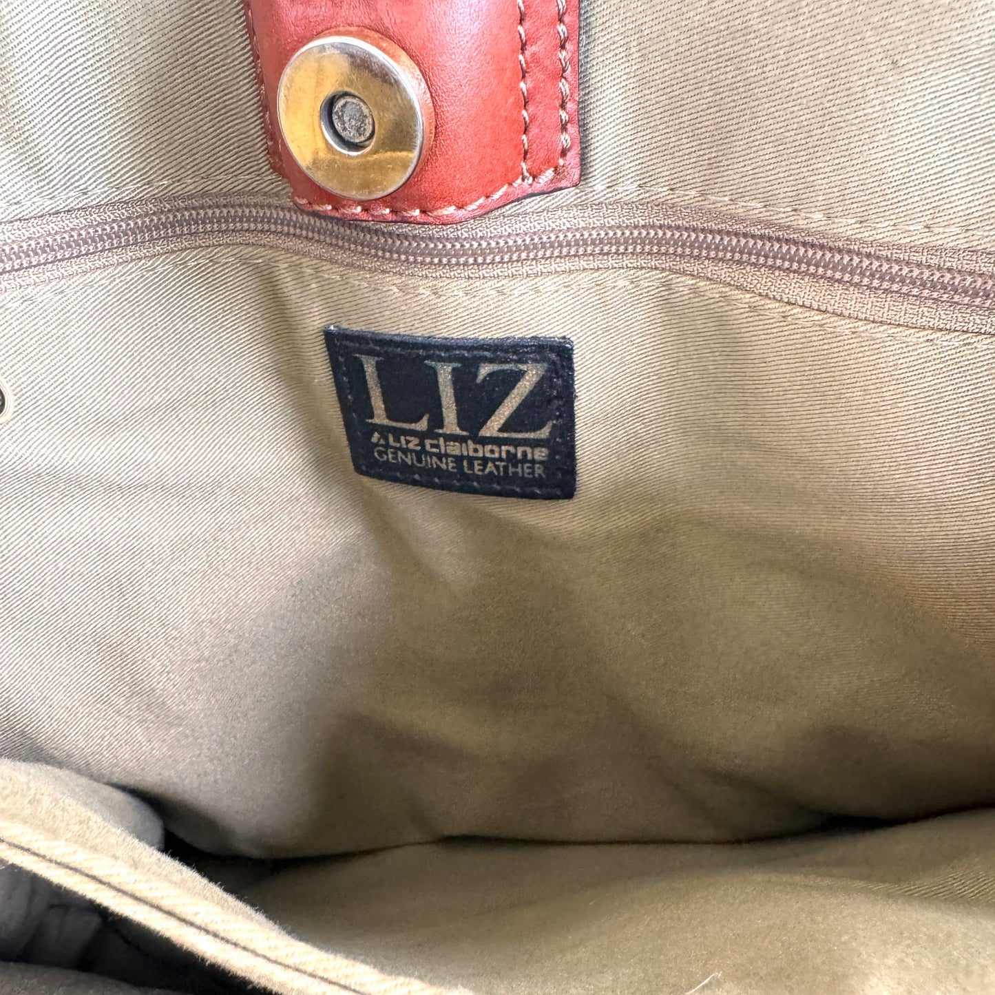 Vintage Liz Claiborne Genuine Leather Tote Bag Cream & Cognac Brown