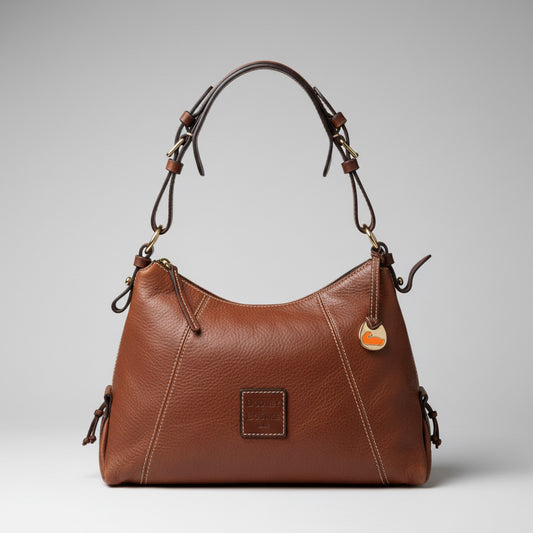 Dooney & Bourke Brown Pebbled Leather Hobo Shoulder Bag Duck Charm Large Purse