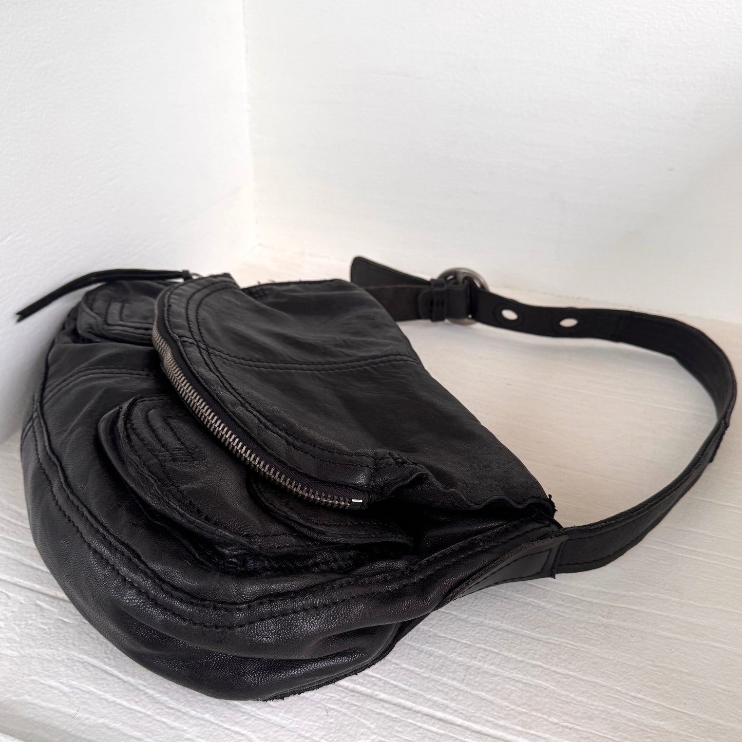 Vintage Lucky Brand Black Leather Slouchy Hobo Bag Boho Y2K