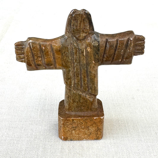 Vintage Stone Jesus Figurine Sculpture Brown Olive Tones Religious Decor Collectible