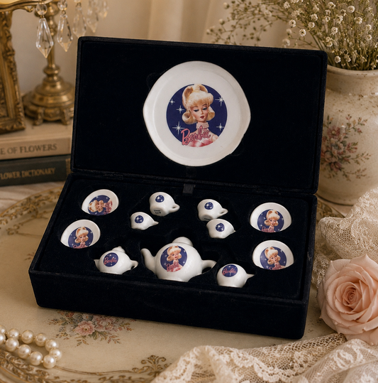 Barbie Miniature Porcelain Tea Set in Velvet Presentation Box | Collectible Doll Tea Service