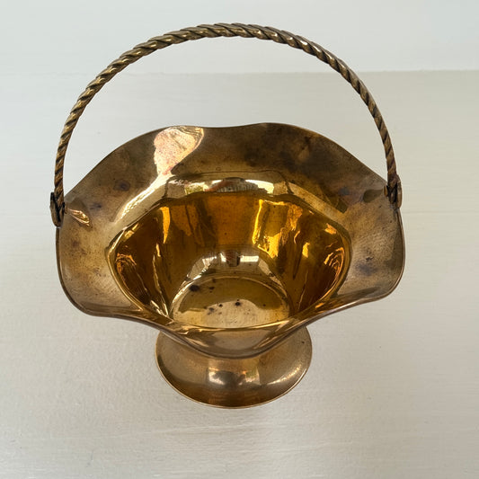 Vintage Brass Pedestal Basket with Twisted Handle | Made in India