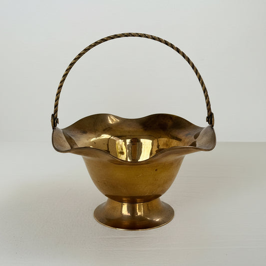 Vintage Brass Pedestal Basket with Twisted Handle | Made in India