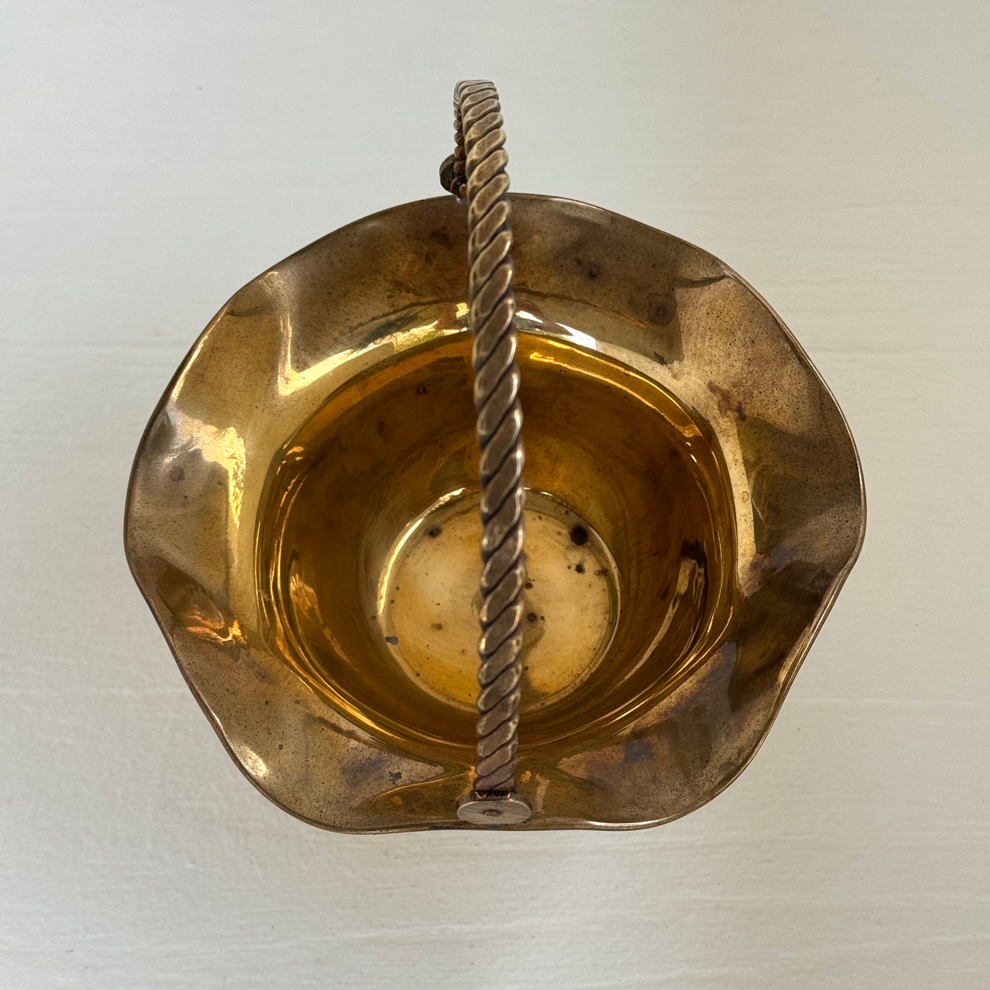 Vintage Brass Pedestal Basket with Twisted Handle | Made in India