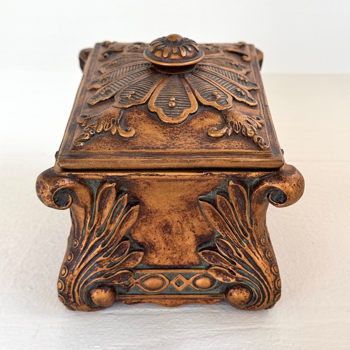 Ornate Bronze Finish Jewelry Box | Velvet Lined Decorative Keepsake Box