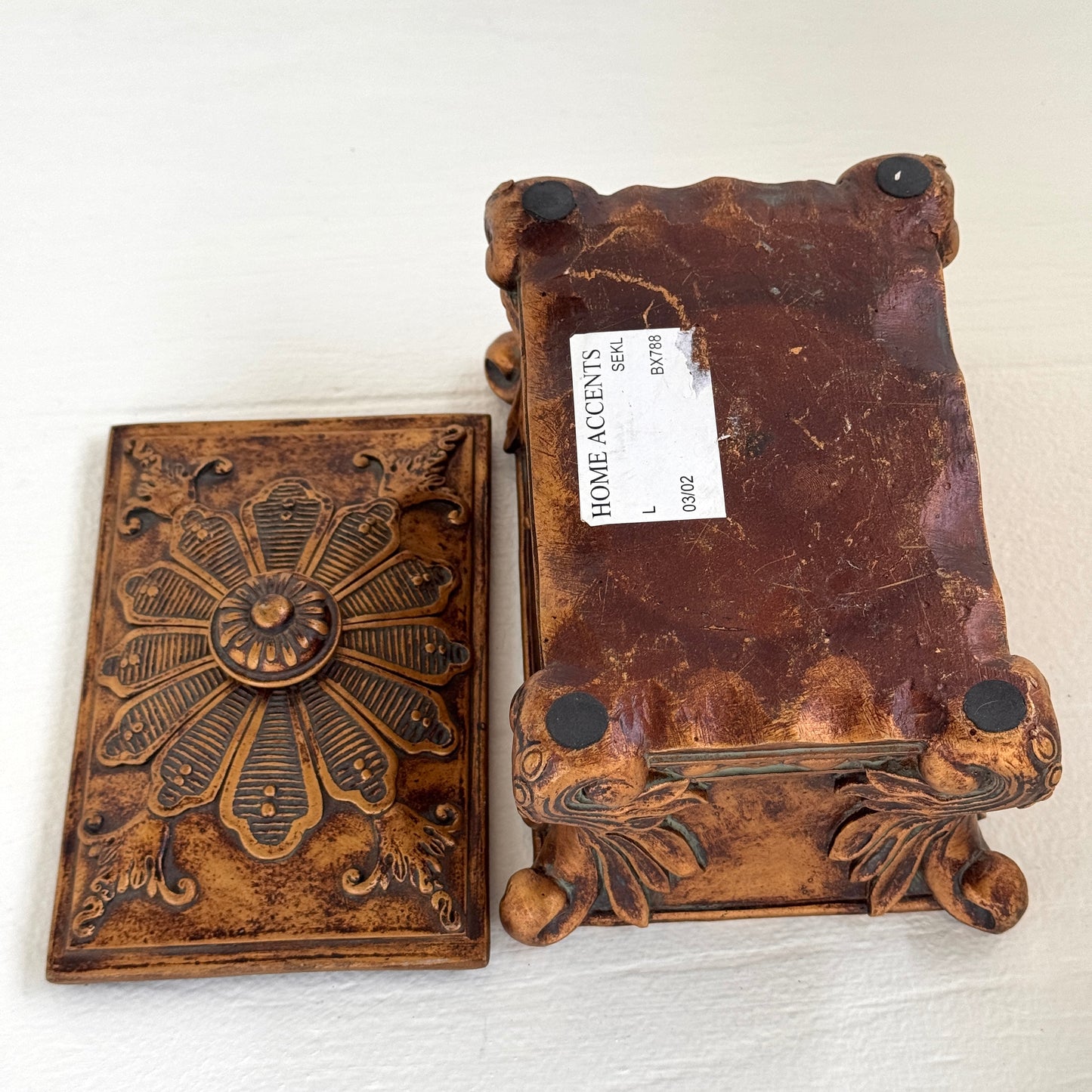 Ornate Bronze Finish Jewelry Box | Velvet Lined Decorative Keepsake Box