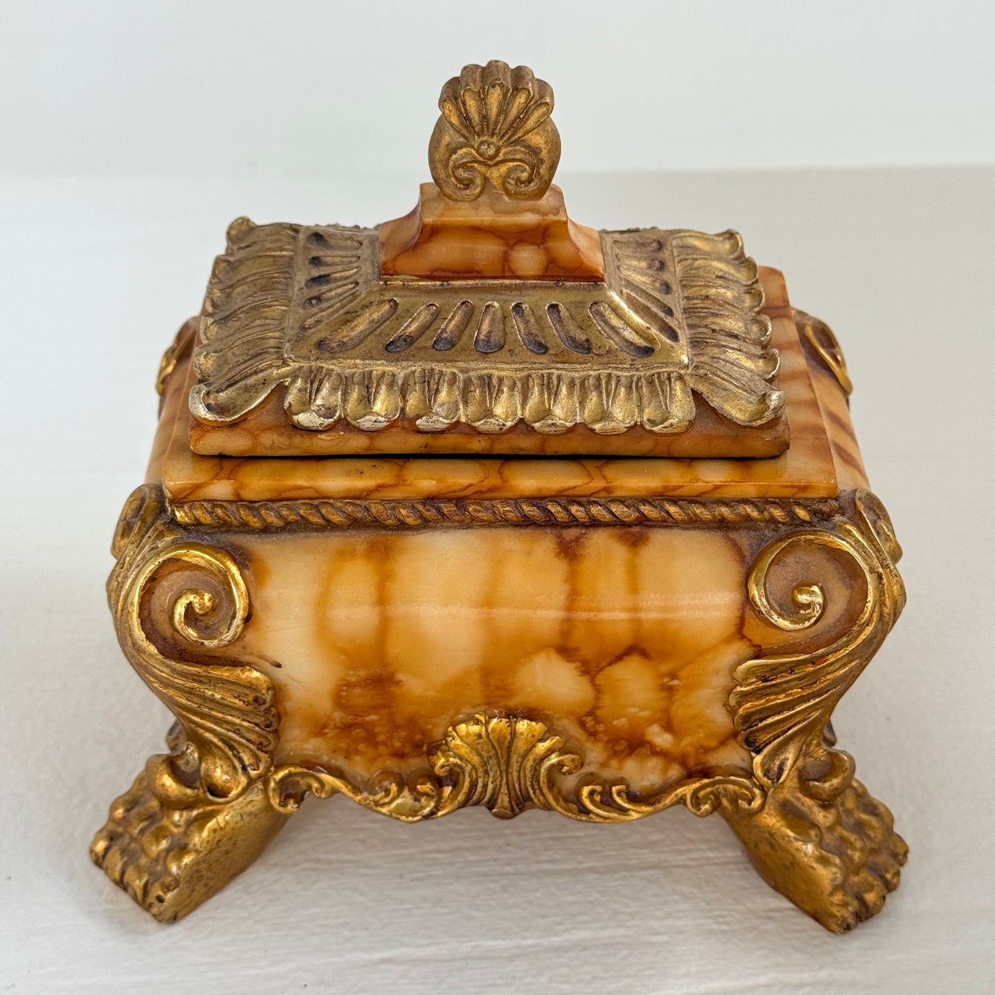 Maison Collection Faux Alabaster Jewelry Box | Ornate Rococo Style Trinket Box