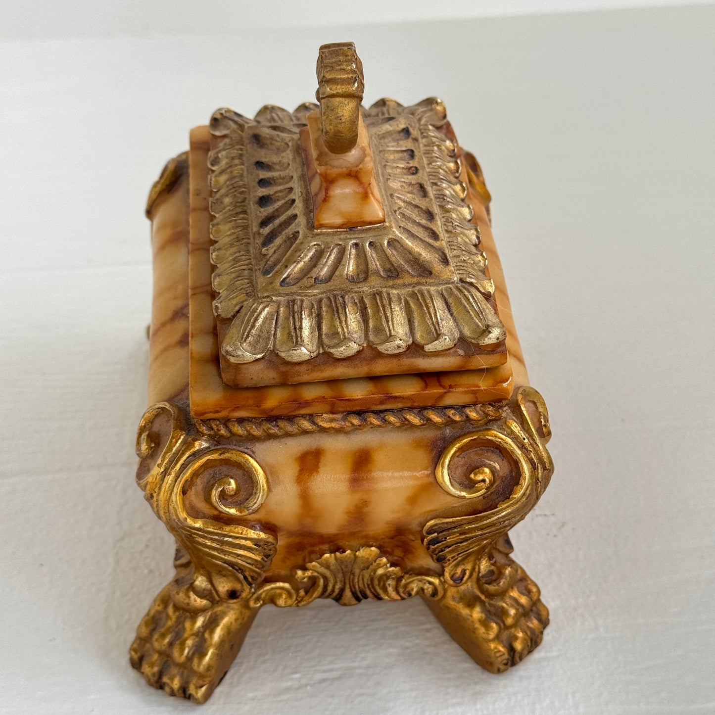 Maison Collection Faux Alabaster Jewelry Box | Ornate Rococo Style Trinket Box