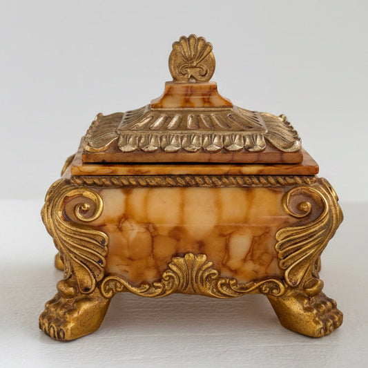 Maison Collection Faux Alabaster Jewelry Box | Ornate Rococo Style Trinket Box