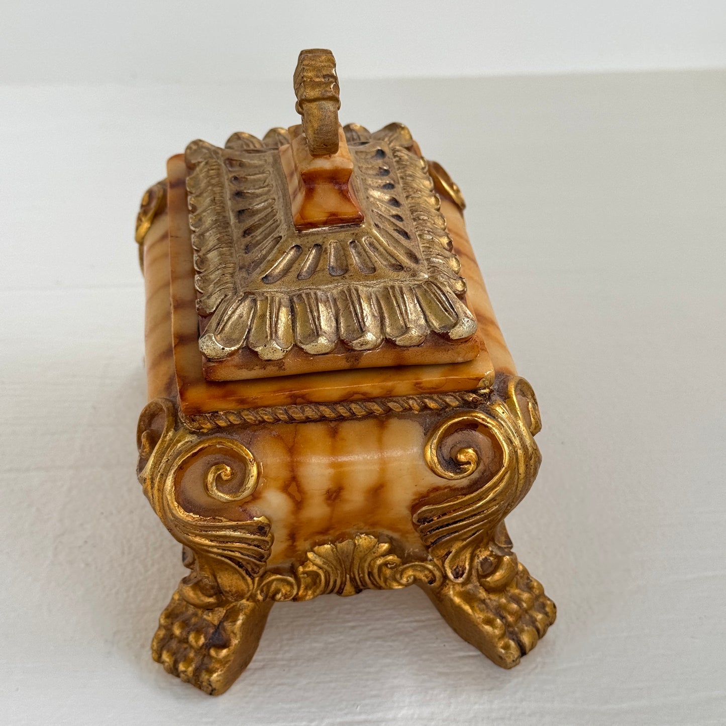 Maison Collection Faux Alabaster Jewelry Box | Ornate Rococo Style Trinket Box