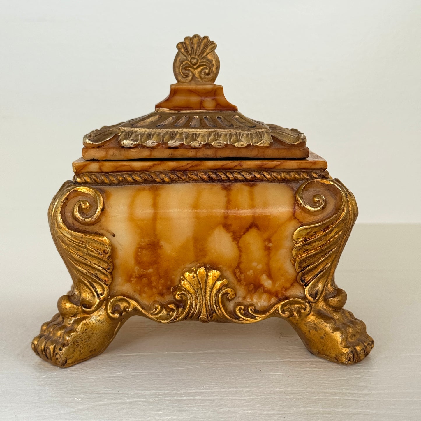 Maison Collection Faux Alabaster Jewelry Box | Ornate Rococo Style Trinket Box