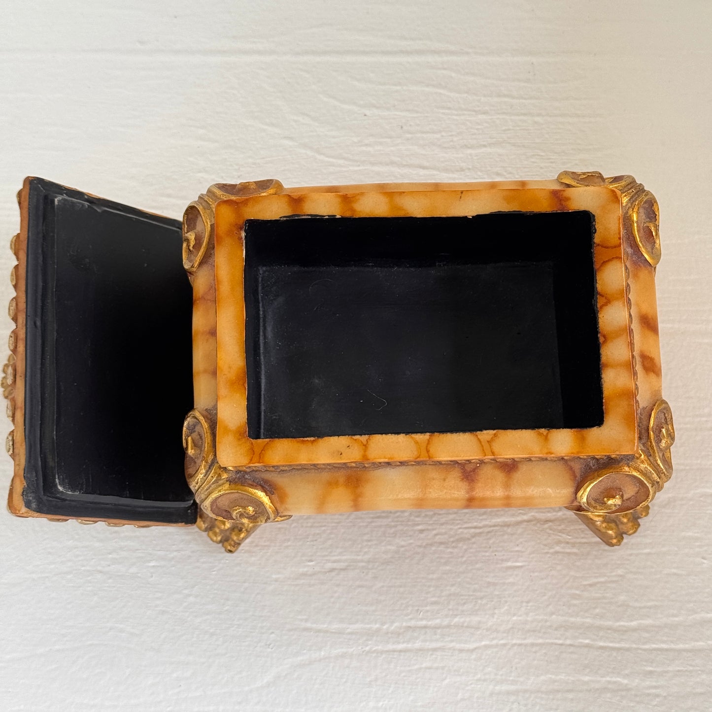 Maison Collection Faux Alabaster Jewelry Box | Ornate Rococo Style Trinket Box