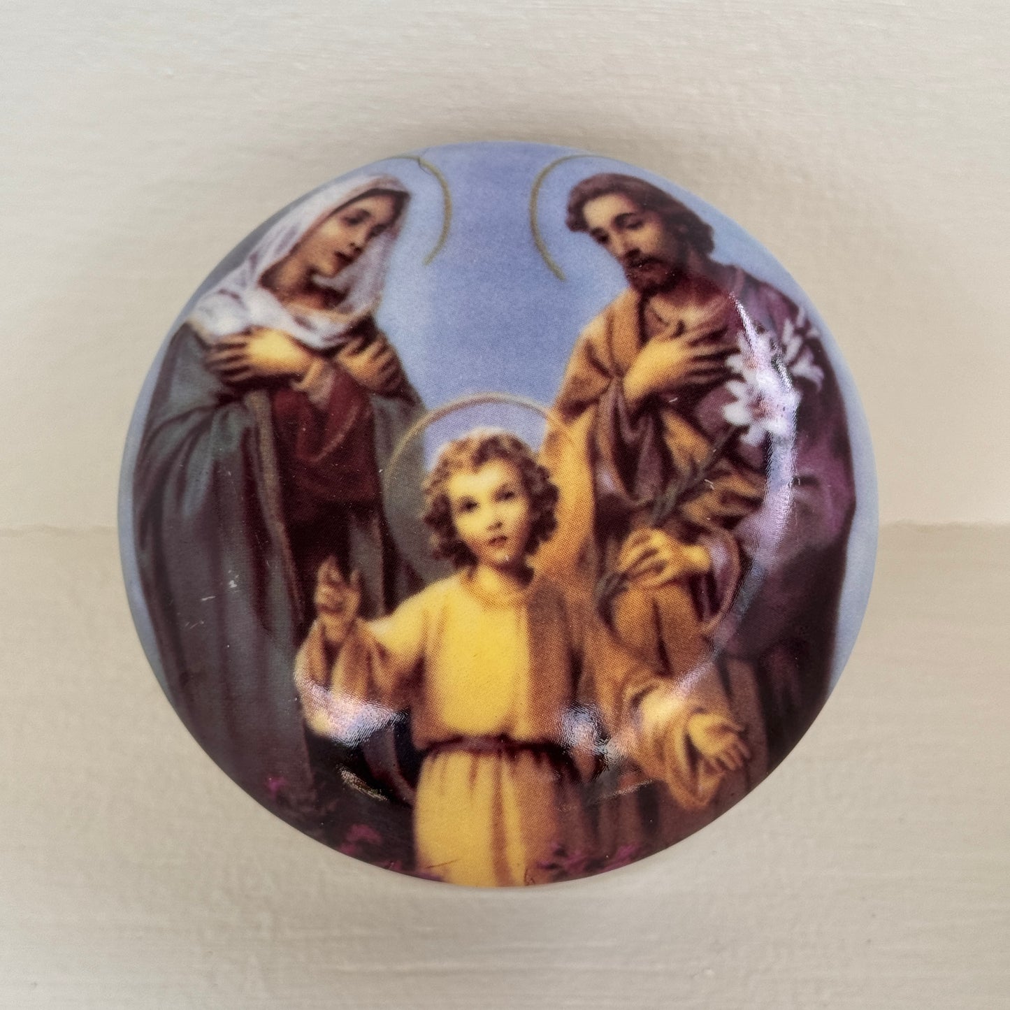 Vintage Holy Family Porcelain Trinket Box | Lidded Keepsake Box