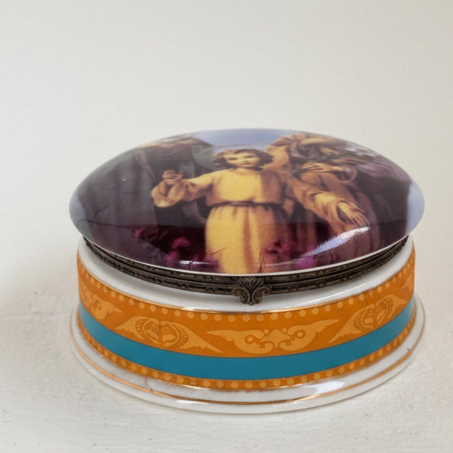 Vintage Holy Family Porcelain Trinket Box | Lidded Keepsake Box