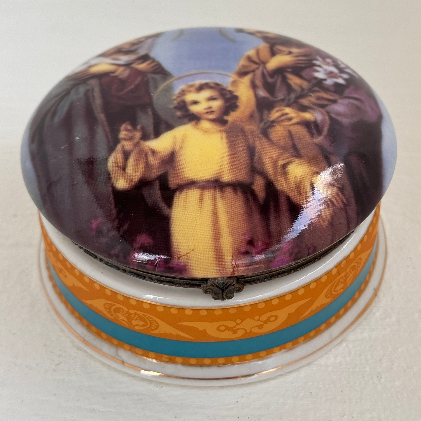 Vintage Holy Family Porcelain Trinket Box | Lidded Keepsake Box