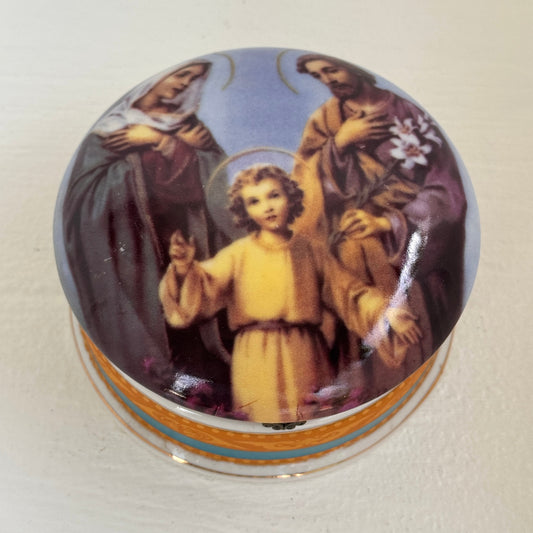 Vintage Holy Family Porcelain Trinket Box | Lidded Keepsake Box