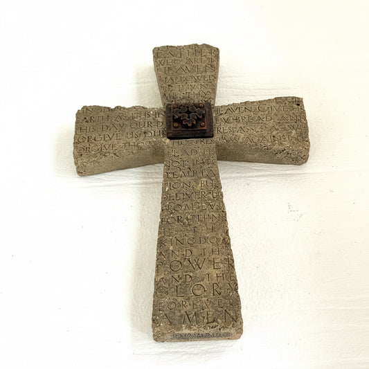 Rustic Lord’s Prayer Wall Cross | Textured Cement Stone Look Cross | Christian Home Decor