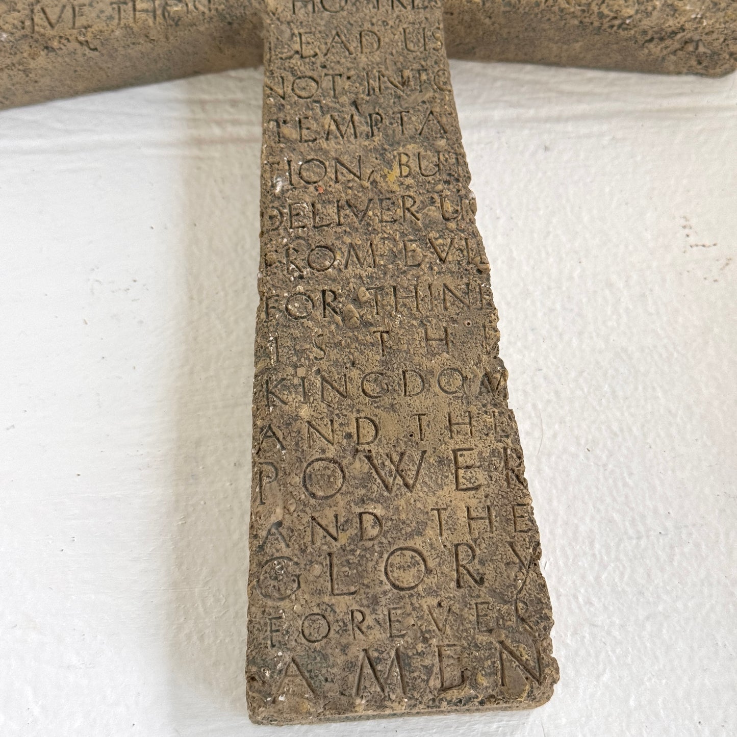 Rustic Lord’s Prayer Wall Cross | Textured Cement Stone Look Cross | Christian Home Decor