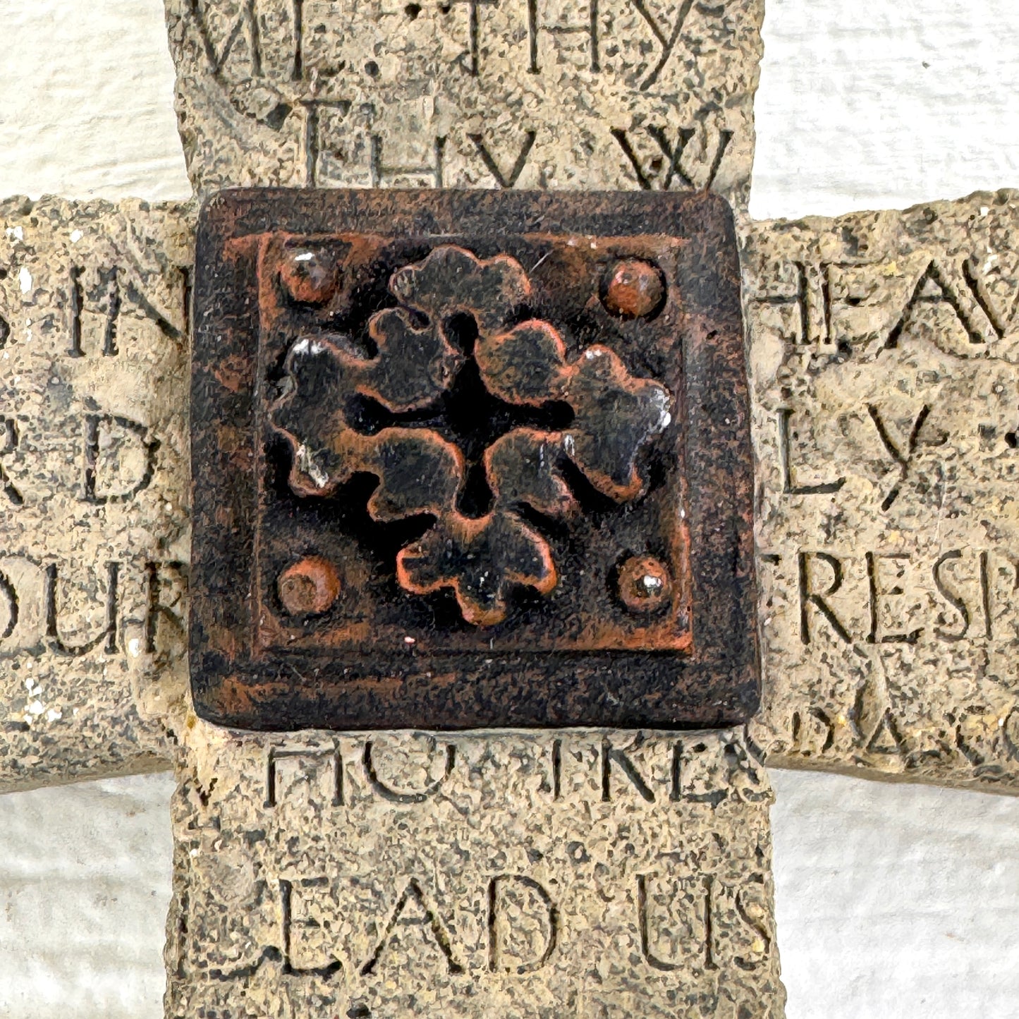 Rustic Lord’s Prayer Wall Cross | Textured Cement Stone Look Cross | Christian Home Decor