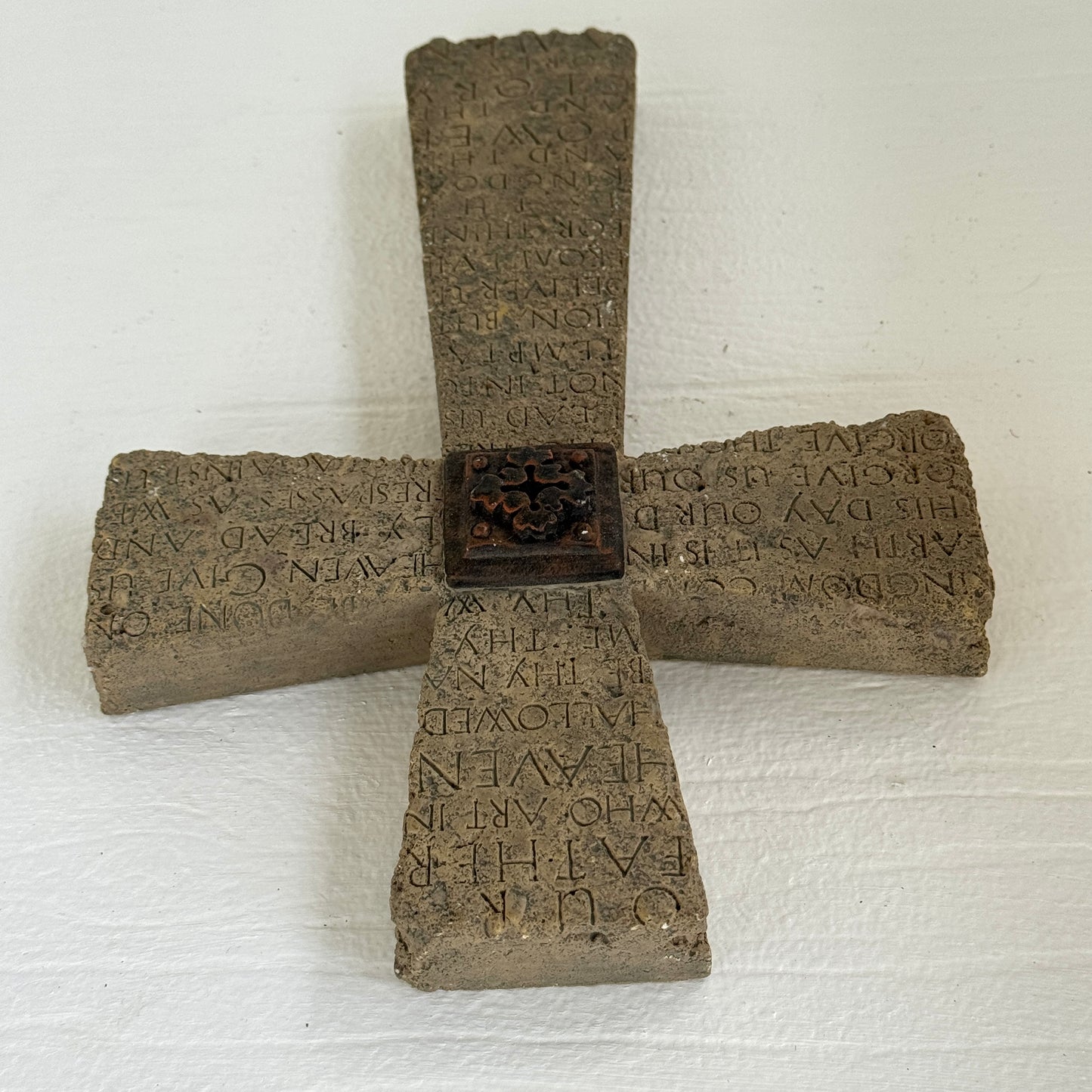 Rustic Lord’s Prayer Wall Cross | Textured Cement Stone Look Cross | Christian Home Decor