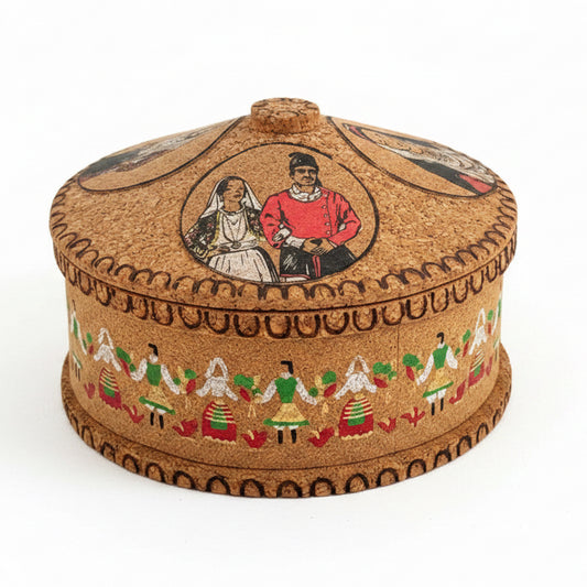 Vintage Porto Corvo Portuguese Cork Lidded Box | Folk Art Storage Container