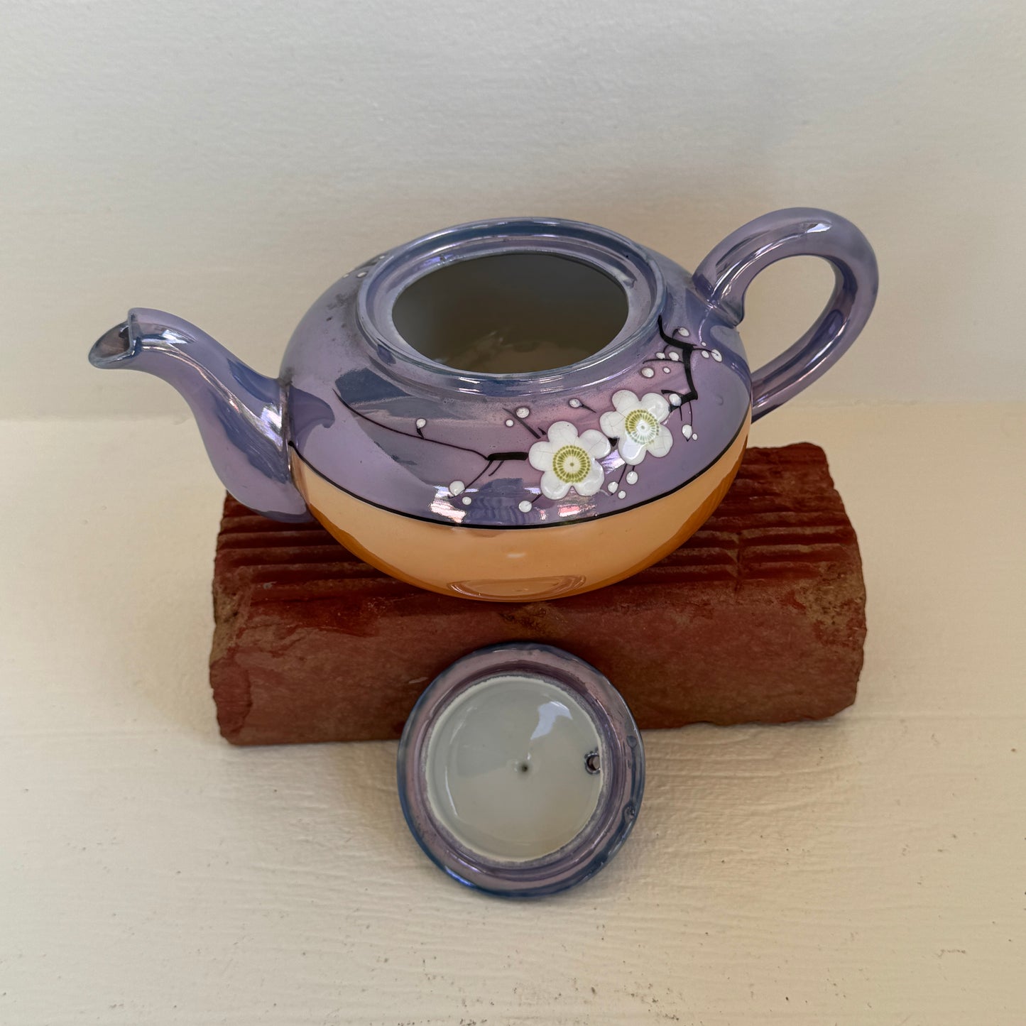 Vintage Made in Japan 3 Piece Tea Set | Hand Painted Lavender Cherry Blossom Teapot Set