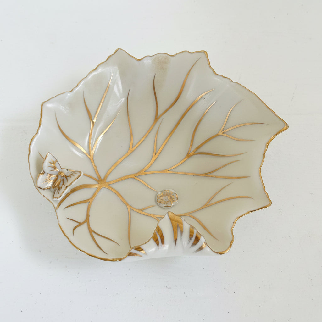 Vintage Candrea Hand Painted Leaf Dish | Made in Japan Butterfly Vanity Dish