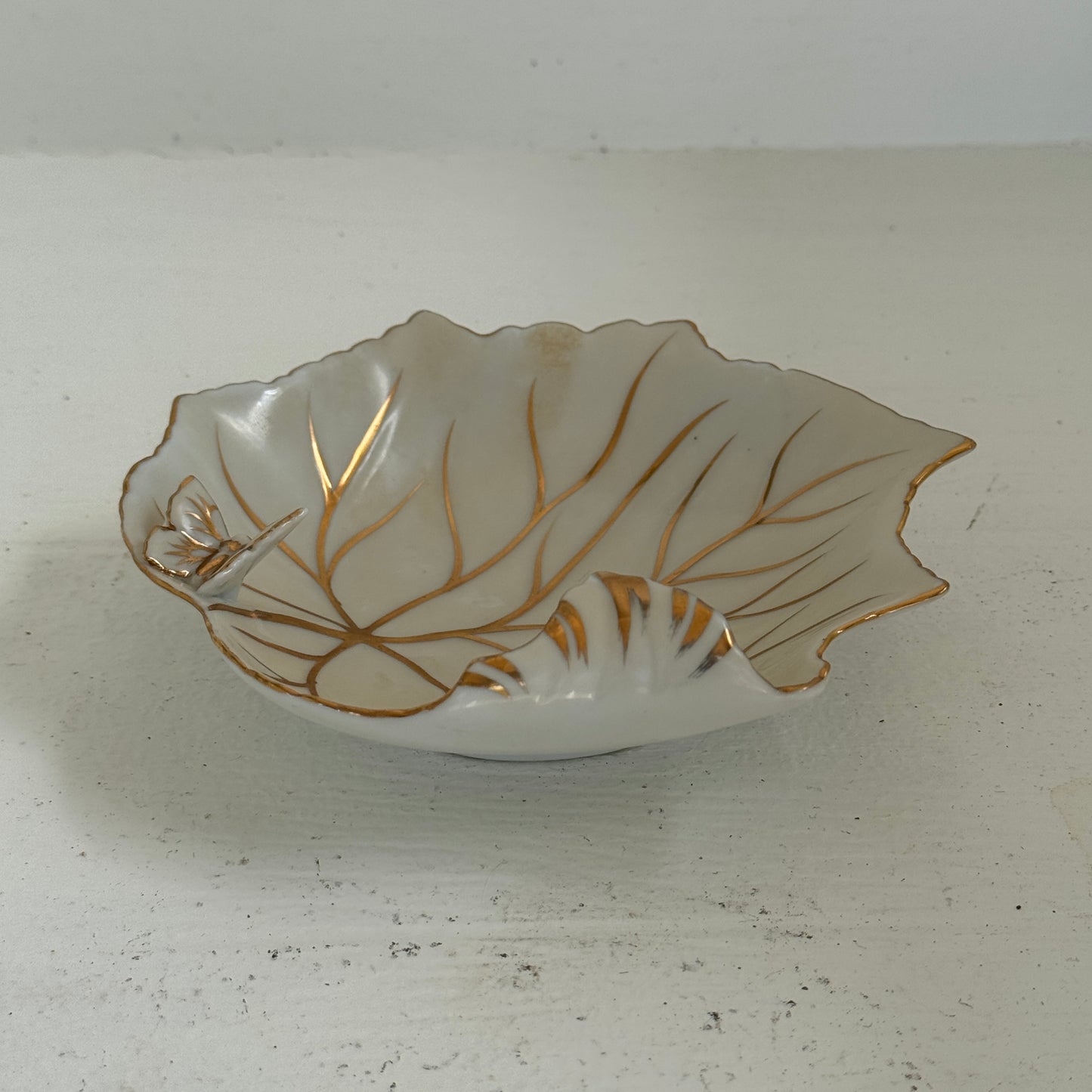 Vintage Candrea Hand Painted Leaf Dish | Made in Japan Butterfly Vanity Dish