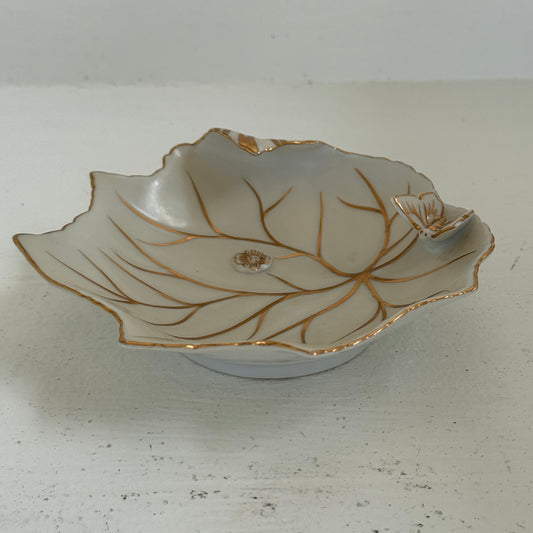 Vintage Candrea Hand Painted Leaf Dish | Made in Japan Butterfly Vanity Dish