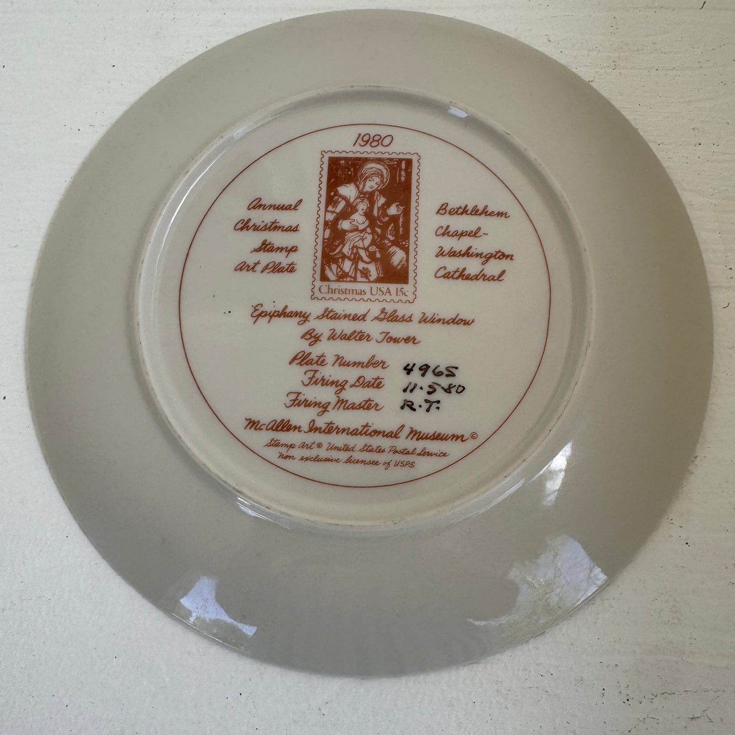 Vintage 1980 Christmas Stamp Art Plate Madonna & Child Washington Cathedral